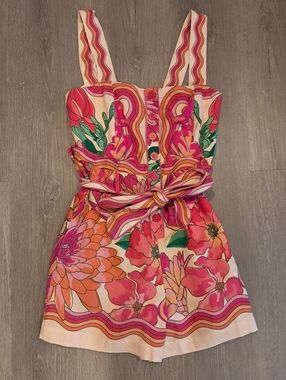 NWT XS FARM Rio Vibrant Pink Floral Sundress with Tie Waist